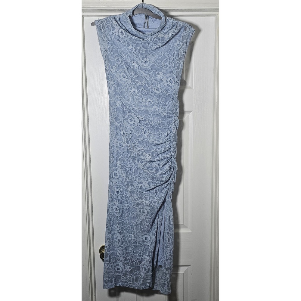 Anthropologie The‎ Maya Ruched Cowl-Neck Dress Lace Edition Size XS Blue